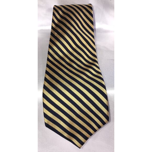 346 Brooks Brothers All Silk Neck Tie Repp Diagnol Stripes Gold Blue - Picture 1 of 5